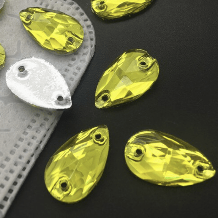 Sundaylace Creations & Bling Resin Gems 17*28mm Yellow Large Teardrop, Sew on, Resin Gems