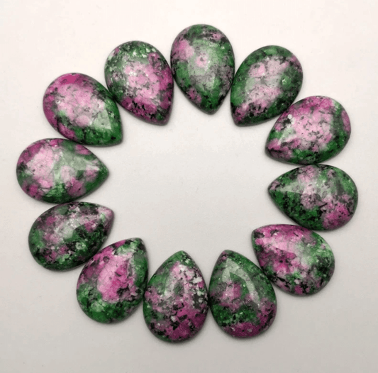 Sundaylace Creations & Bling Stone Gem 18*22mm Green/Fuchsia Ruby Epidote Jasper Stone Teardrop, Precious Natural Stone Quartz, Glue on, Stone Gem