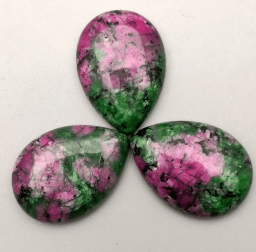 Sundaylace Creations & Bling Stone Gem 18*22mm Green/Fuchsia Ruby Epidote Jasper Stone Teardrop, Precious Natural Stone Quartz, Glue on, Stone Gem