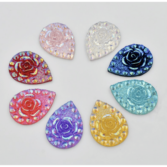 Sundaylace Creations & Bling Resin Gems Yellow AB 18*25mm AB Rose with Dot Pattern, Teardrop, Sew on, Resin Gem