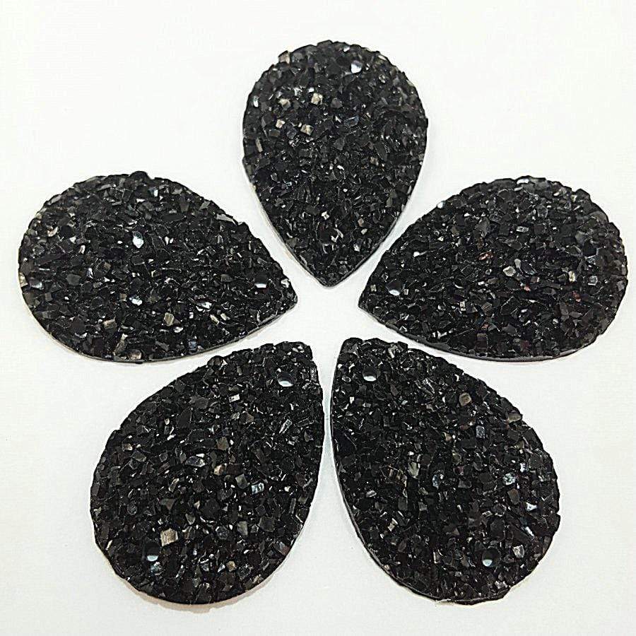 Sundaylace Creations & Bling Resin Gems 18*25mm Black Druzy Texture Teardrop, Sew on, Resin Gems