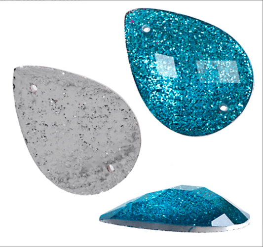 Sundaylace Creations & Bling Resin Gems 18*25mm Blue Glitter Stone Teardrop, Sew on, Resin Gems