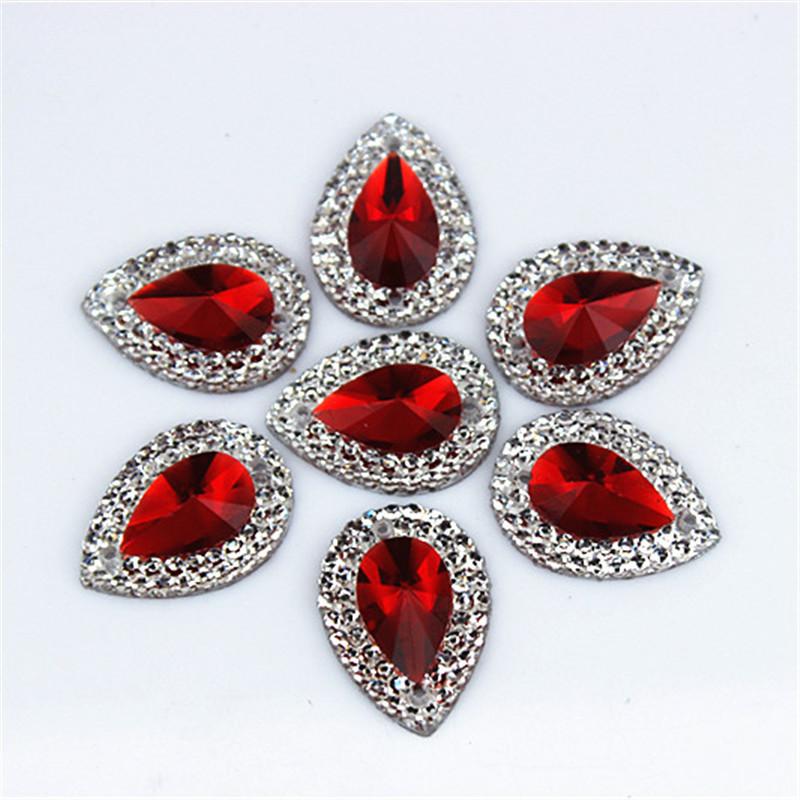 Sundaylace Creations & Bling Resin Gems Red-Rose 18*25mm Colourful Jewels with Crystal Edging Resin Teardrop