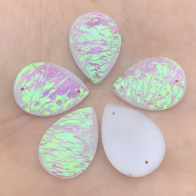 Sundaylace Creations & Bling Resin Gems White Opal 18*25mm Opal Effect Teardrop, Sew-On Dichroic Style Resin Gem