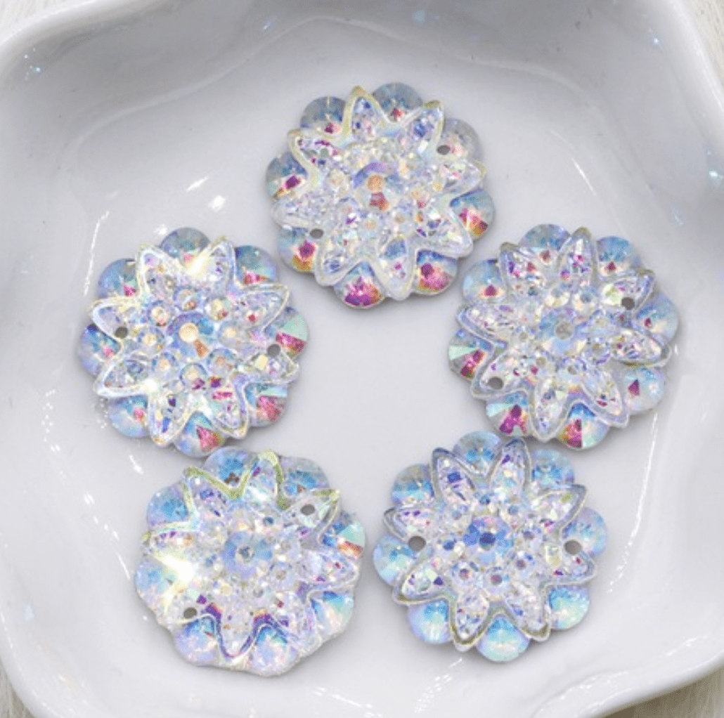 Sundaylace Creations & Bling Resin Gems AB White 18mm AB FLoral Burst Odd Shape, Sew on, Resin Gems (Sold in Pair)