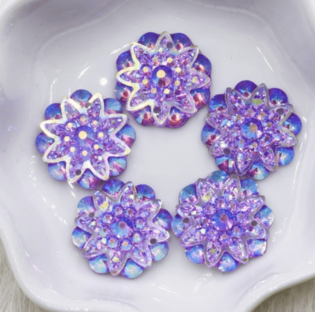 Sundaylace Creations & Bling Resin Gems Purple AB 18mm AB FLoral Burst Odd Shape, Sew on, Resin Gems (Sold in Pair)