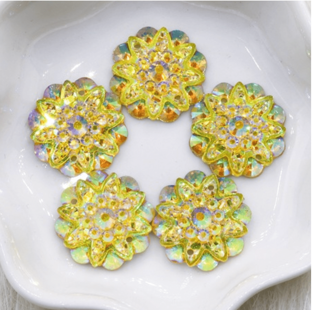 Sundaylace Creations & Bling Resin Gems Yellow AB 18mm AB FLoral Burst Odd Shape, Sew on, Resin Gems (Sold in Pair)