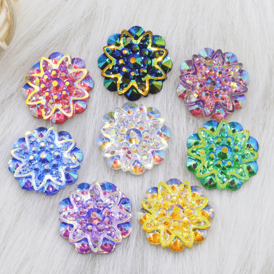 Sundaylace Creations & Bling Resin Gems 18mm AB FLoral Burst Odd Shape, Sew on, Resin Gems (Sold in Pair)