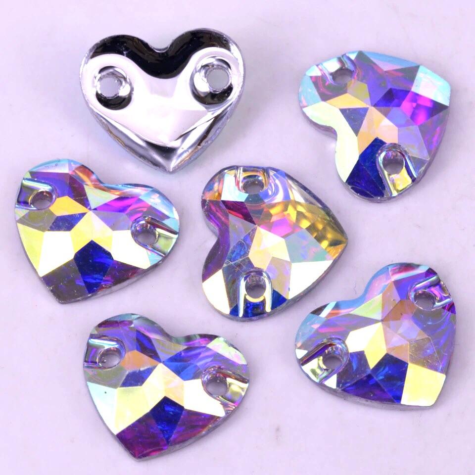 Sundaylace Creations & Bling Resin Gems 12mm- 16mm AB Heart shaped Gem with 8 point design, Sew on, Resin Gems
