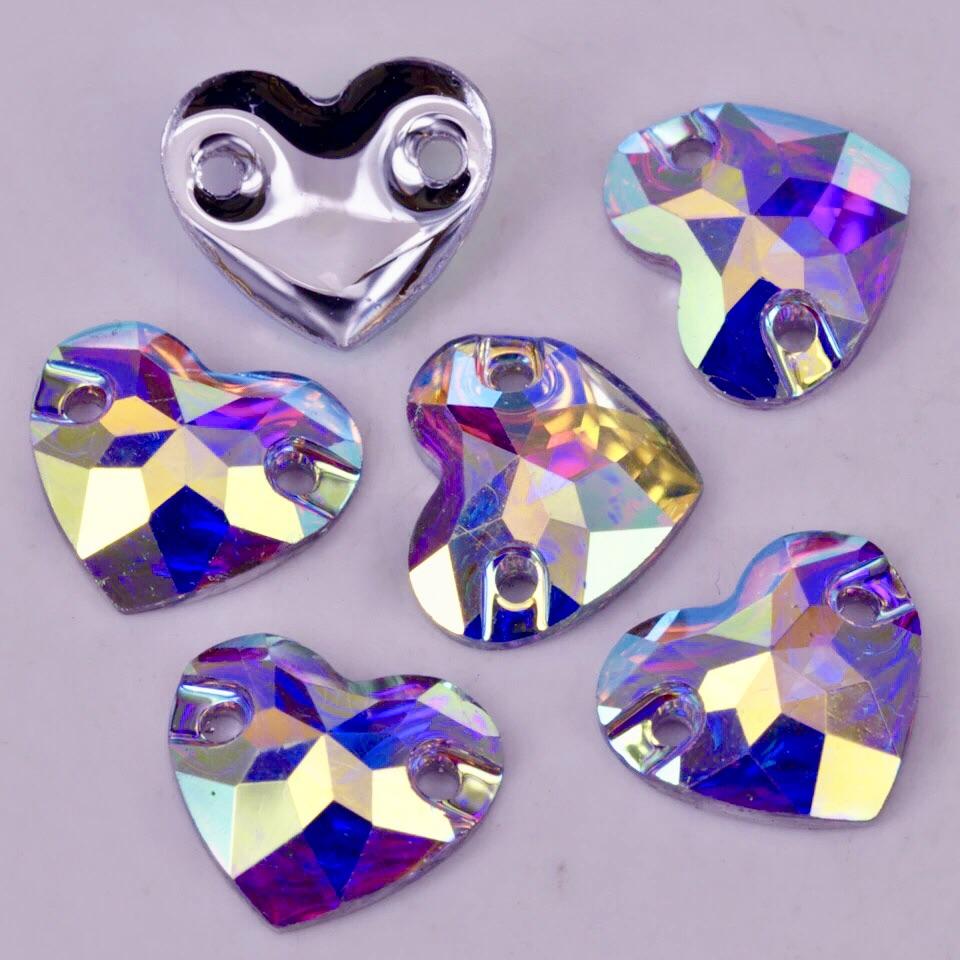Sundaylace Creations & Bling Resin Gems 12mm- 16mm AB Heart shaped Gem with 8 point design, Sew on, Resin Gems