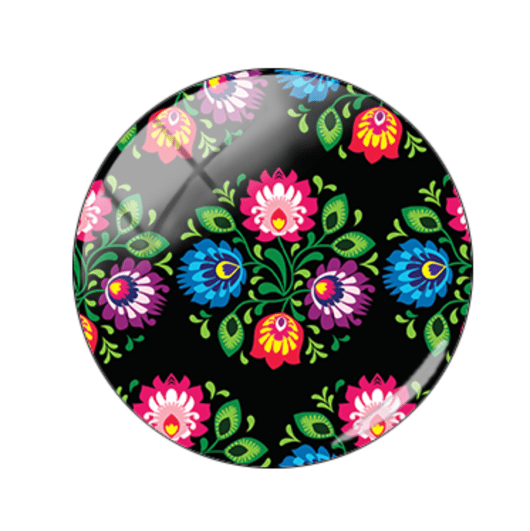 18mm Black Bold Floral Printed Acrylic Round Glass, Glue on, Resin Gem (Sold in Pair) Resin Gems