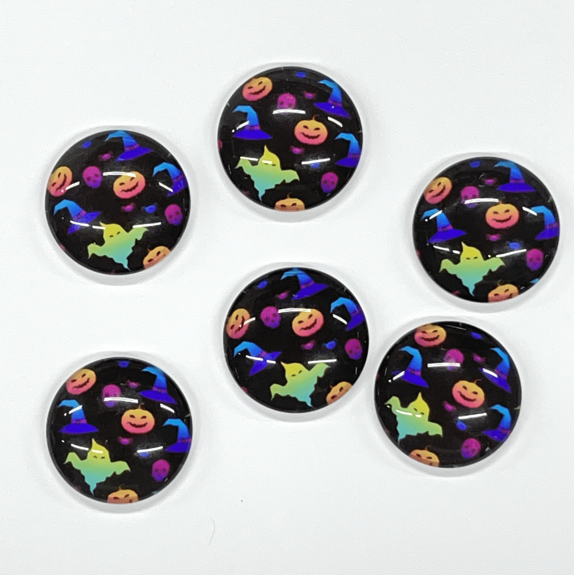 Sundaylace Creations & Bling Resin Gems 18mm "Neon Halloween" on black background round, Glue on Acrylic Printed Resin Gem (Sold in Pair)
