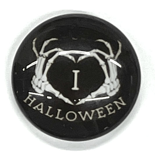 Sundaylace Creations & Bling Resin Gems 18mm "Skeleton Heart Hands" Halloween on black background round, Glue on Acrylic Printed Resin Gem (Sold in Pair)