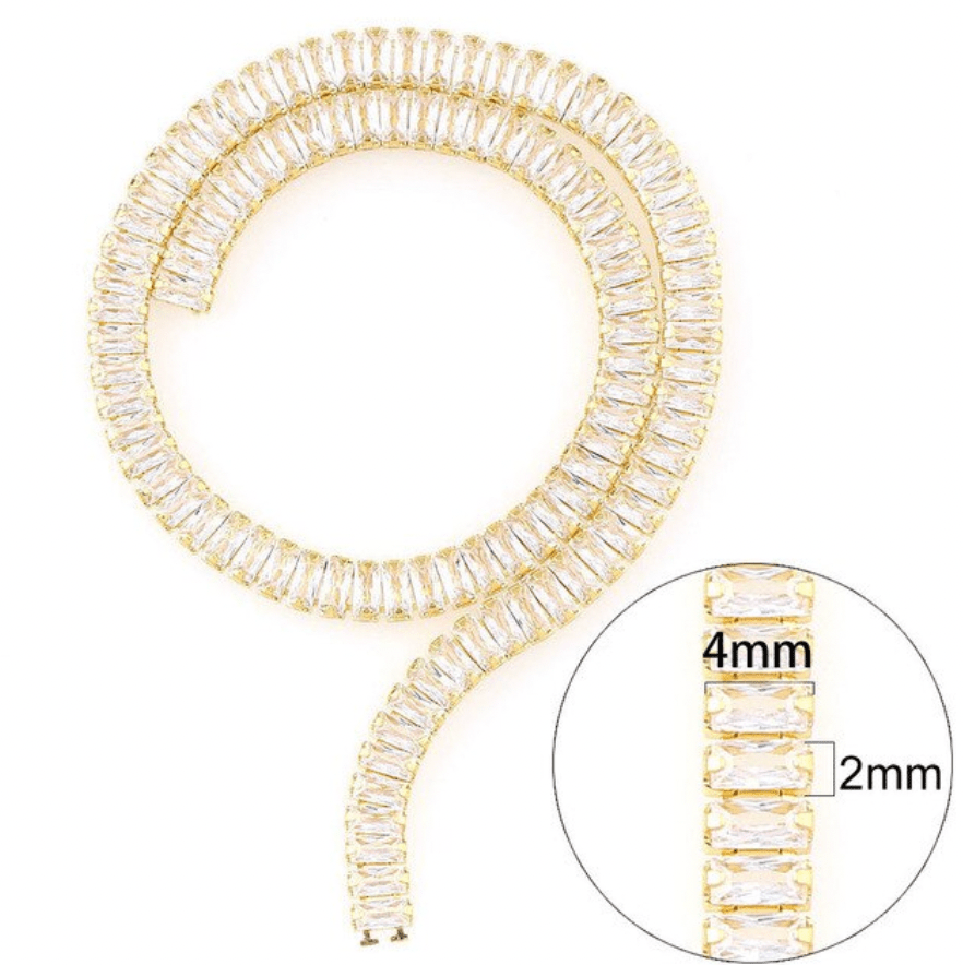 Sundaylace Creations & Bling SS6 Metal Rhinestone Chain 2*4mm CLEAR RECTANGLE STONE with Gold Rhinestone Metal Chain, Sold in 25" *RARE*