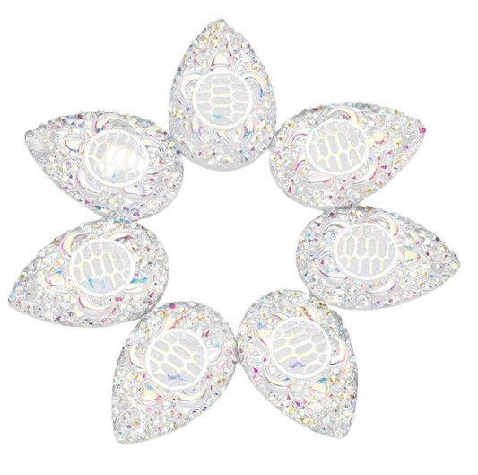 Sundaylace Creations & Bling Resin Gems Clear AB Turtle 20*30 Swimming Turtles Pattern on Teardrop, Sew on, Resin Gems