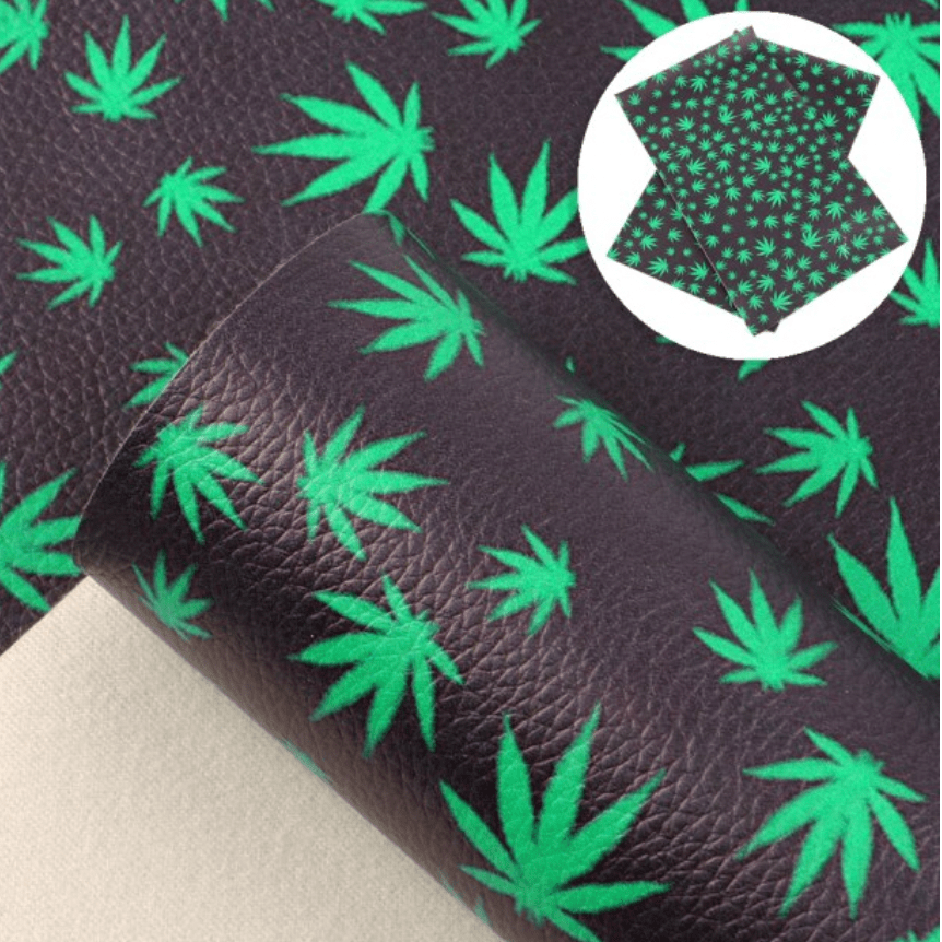 Leatherette Basics 20*30cm "Green Plants" on Black Background Printed Leatherette Sheet, Long Leatherette Sheet