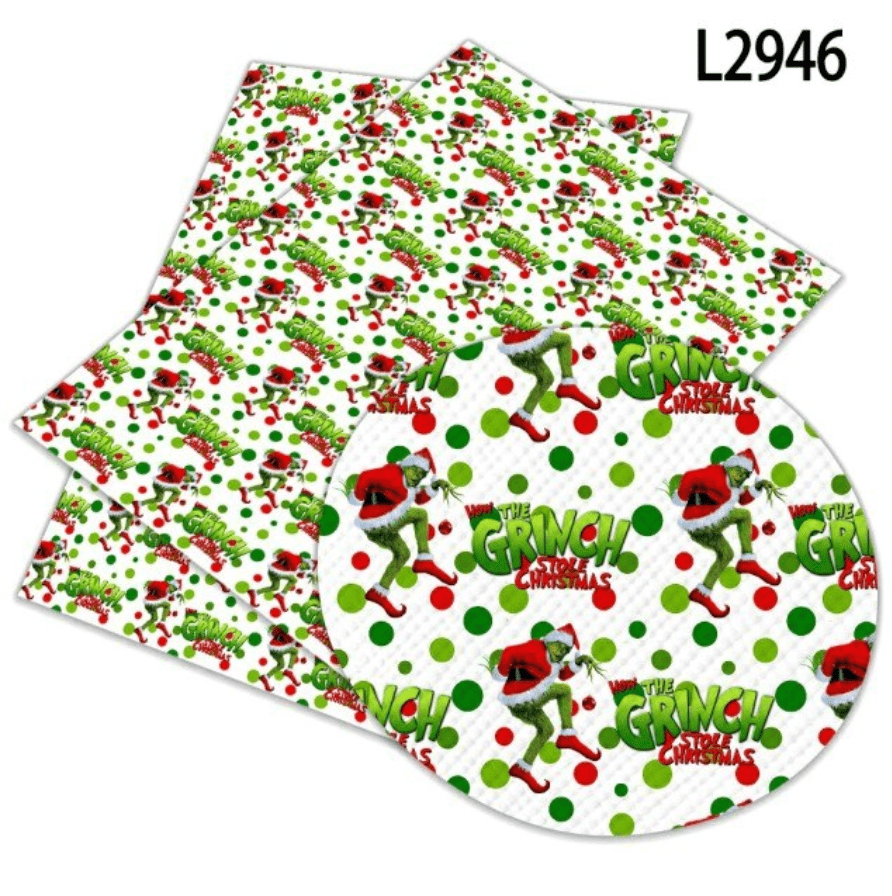 leatherette Basics 20*30cm Grinch with Polka Dot Green-Red-White Printed Leatherette, Sold in sheet