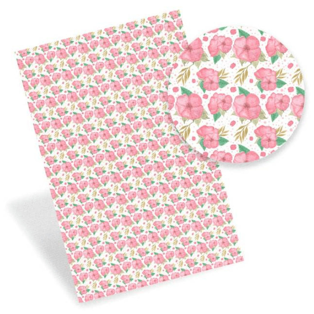 Leatherette Basics 20*30cm Hawaii Pink Blossoms Floral pattern Printed Leatherette Sheet, Long Leatherette Sheet