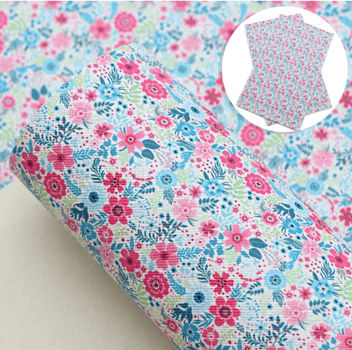 leatherette Basics 20*30cm Hot Pink-Mint-Blue  Floral Pattern Smooth Printed Finish, Long Leatherette Sheets