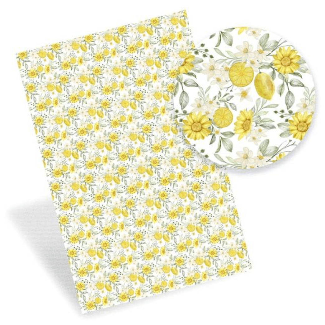 Leatherette Basics 20*30cm Lemon Slices- Yellow Muted Floral pattern Printed Leatherette Sheet, Long Leatherette Sheet