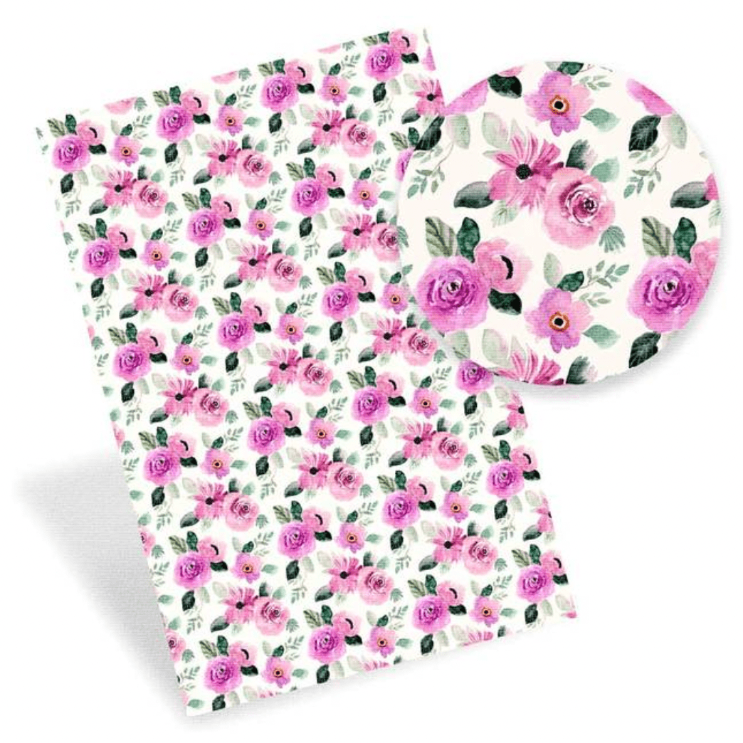 Leatherette Basics 20*30cm Pink Bulbs Floral Printed Leatherette Sheet, Long Leatherette Sheet