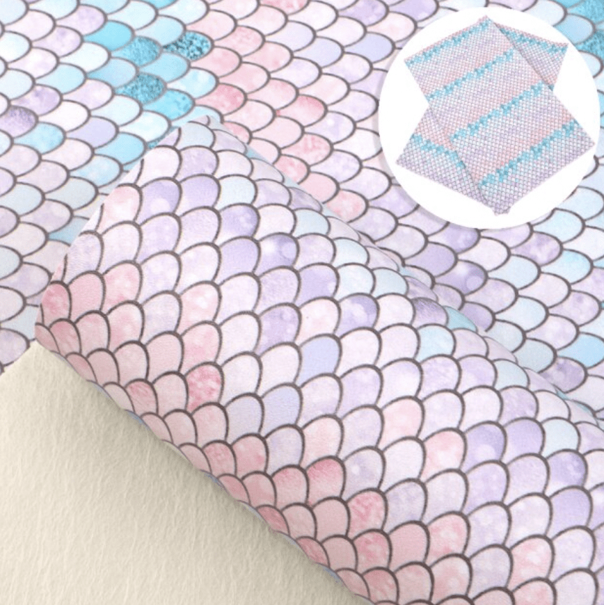 Sundaylace Creations & Bling Basics 20*30cm Pink/Purple/Teal Mermaid Scales Smooth Printed Finish, Long Leatherette Sheets