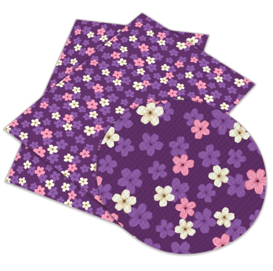 Sundaylace Creations & Bling Basics 20*30cm Pink-Purple-White Japanese Style Floral Pattern on Printed Finish, Long Leatherette Sheets