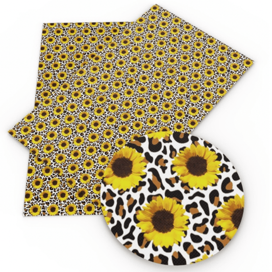 Leatherette Basics 20*30cm Sunflowers in Animal Print Background Printed Leatherette Sheet, Long Leatherette Sheet