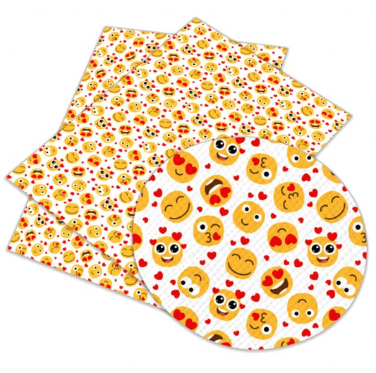 Sundaylace Creations & Bling Basics 20*30cm Yellow Emoji 😘 heads and hearts Printed Finish, Long Leatherette Sheets