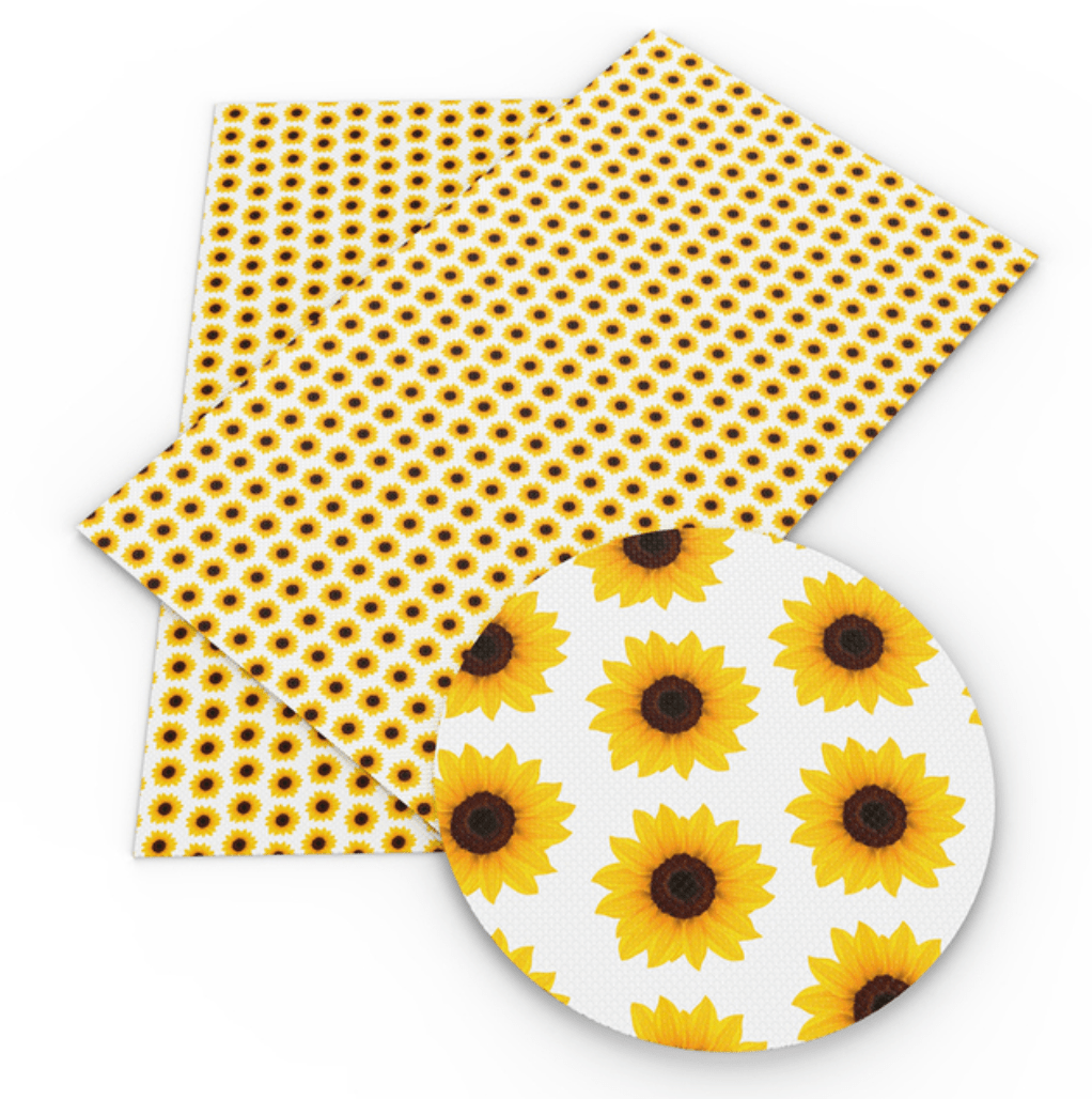 20*30cm Yellow Sunflower on White Background Printed Leatherette Sheet, Long Leatherette Sheet Basics