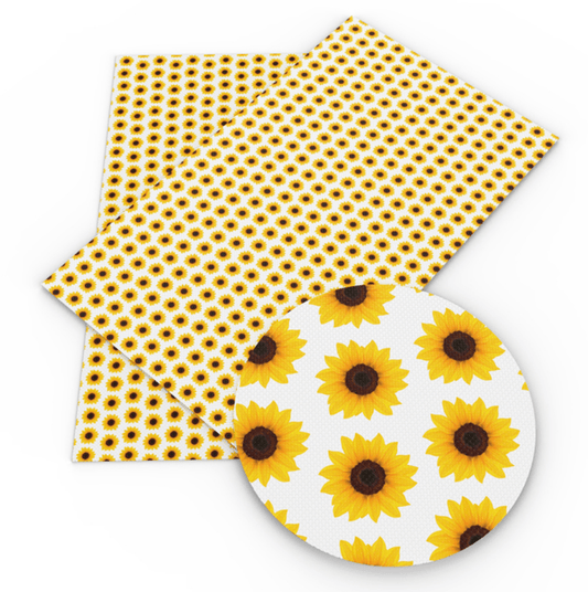 20*30cm Yellow Sunflower on White Background Printed Leatherette Sheet, Long Leatherette Sheet Basics