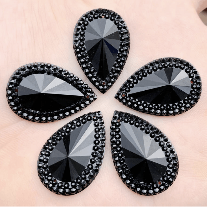 Sundaylace Creations & Bling Resin Gems 20*30mm 20*30mm & 13*18mm Black Pointed top with Frame, Sew on, Resin Gem