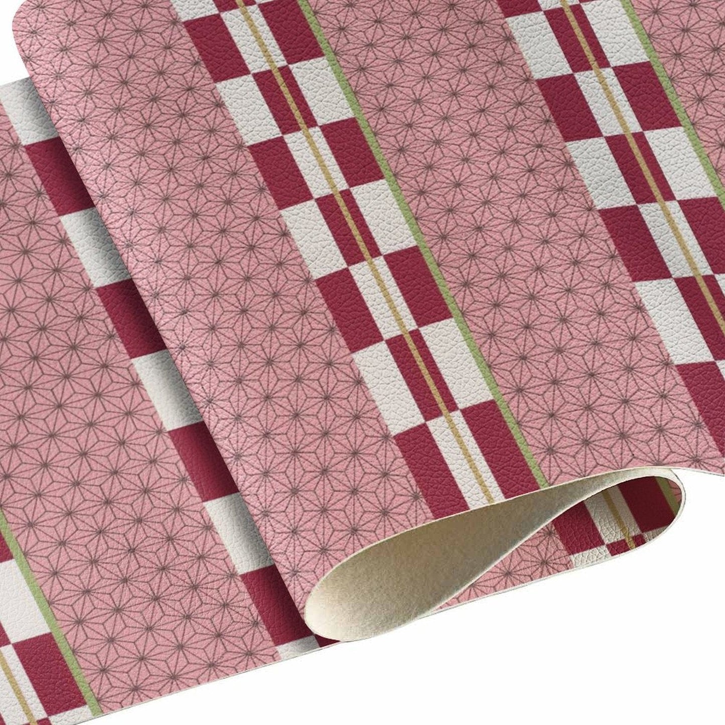 Sundaylace Creations & Bling Basics Nezuko- Pink Geographic design with White/Red Stripes 20*33cm Anime Print (*Demon Slayer) Japanese Cartoon Printed Leatherette Long Sheet