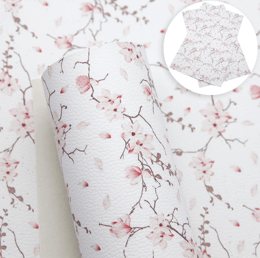 Leatherette Basics 20*33cm Blossom Pink Floral Print on White Long Leatherette Sheet, Basics