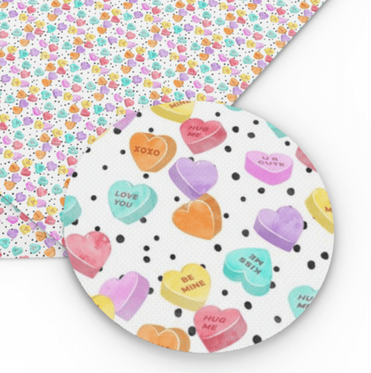 20*33cm Candy Hearts on Dot White Background Printed Acrylic Leatherette Sheet Basics