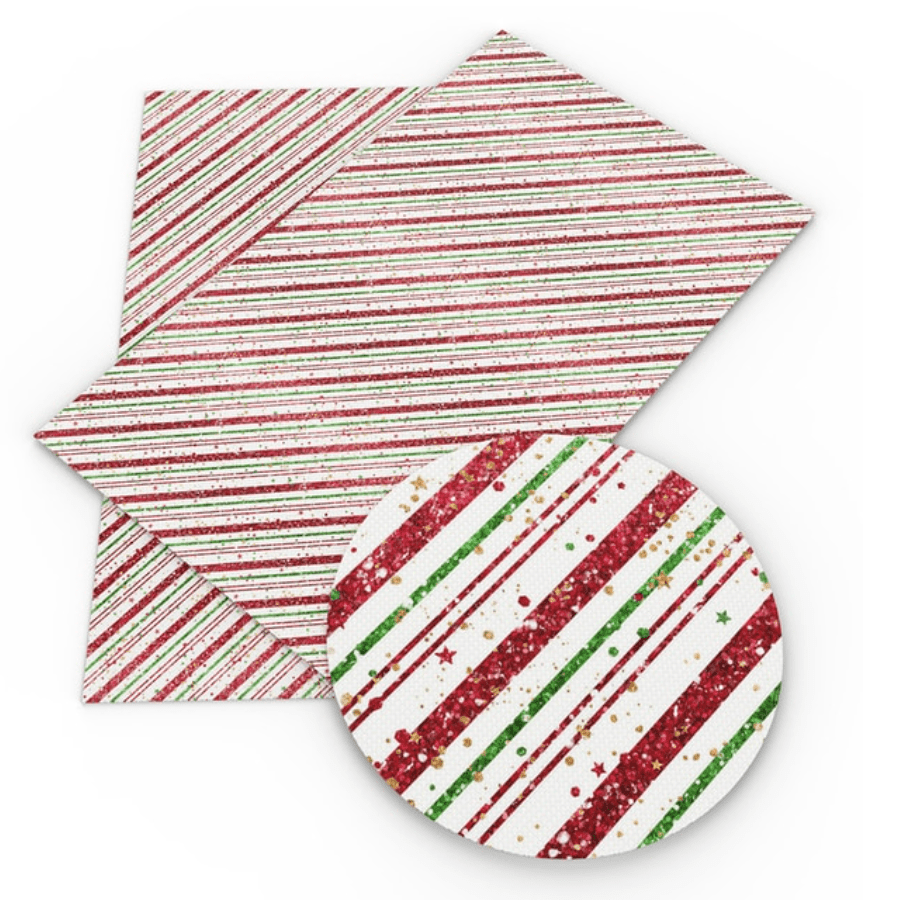 Sundaylace Creations & Bling Basics 20*33cm Christmas Stripes Red/Green/White on Printed Long Leatherette Sheet, Basics