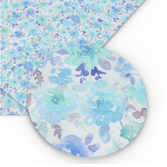 Sundaylace Creations & Bling Basics 20*33mm Light Blue Floral Watercolour Print Background Long Leatherette Sheet