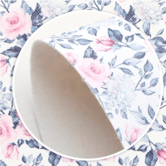 Sundaylace Creations & Bling Basics 20*33cm Muted Rose Garden, Grey/Pink/Blue on Printed Long Leatherette Sheet, Basics