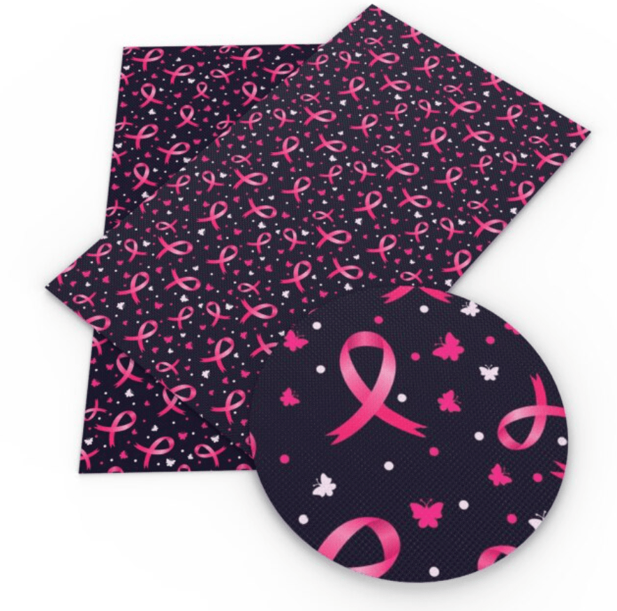 Sundaylace Creations & Bling Basics 20*33cm Pink ribbon on Navy Blue Background Printed Acrylic Leatherette Sheet