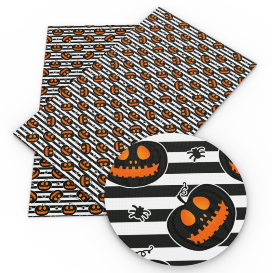 Leatherette Basics 20*33cm Pumpkins Halloween on Black/White Striped Background Long Leatherette Sheet