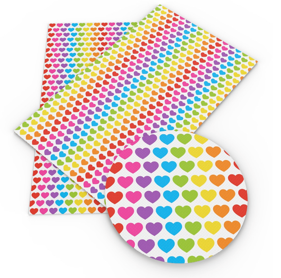 Leatherette Basics Rainbow Hearts on White *Textured Pattern* 20*33cm Rainbow Hearts on Black or White Printed Smooth Leatherette Sheet