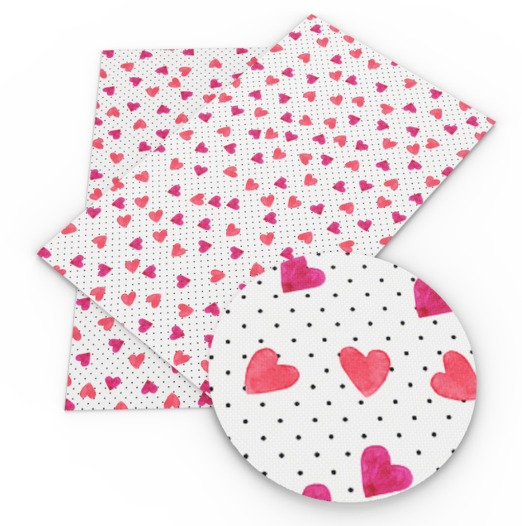20*33cm Red Heart on Polka Dot White Background Printed Acrylic Leatherette Sheet Basics