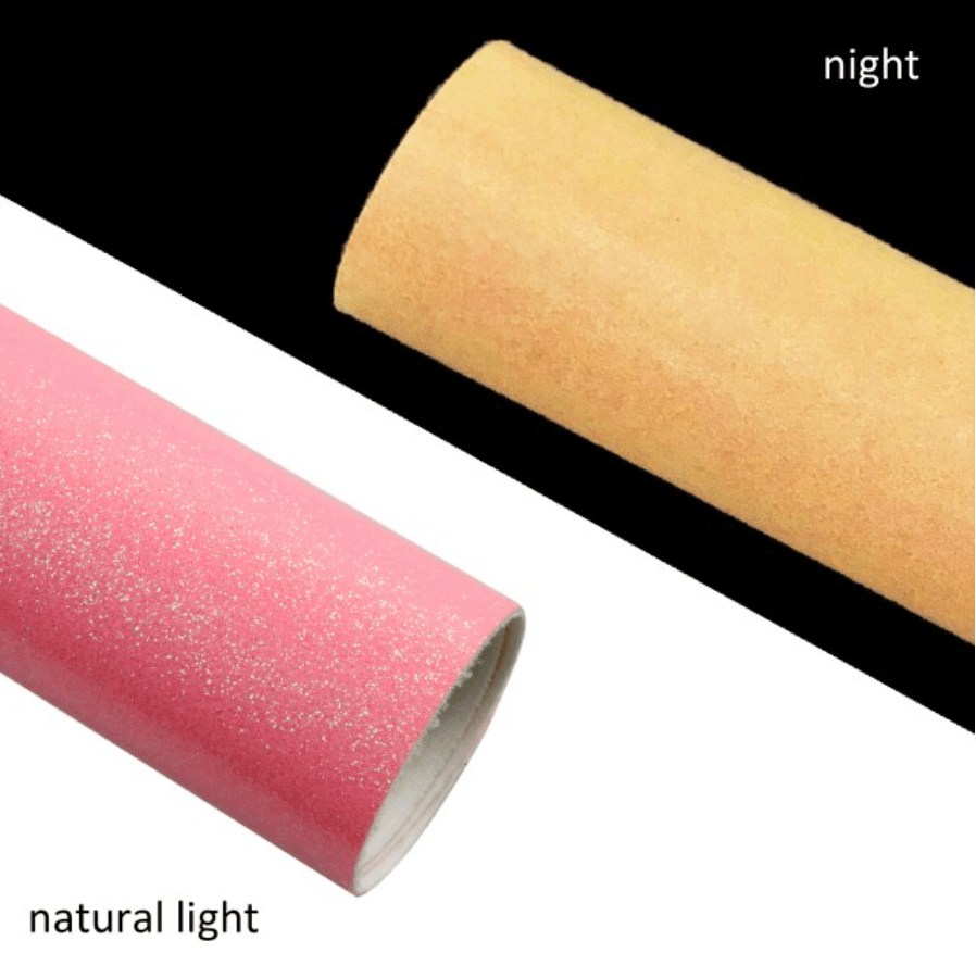 Leatherette Basics Glitter Neon LIGHT PINK- Glow Orange 20*33cm Smooth Glitter GLOW IN DARK NEON Colours, Long Leatherette Sheet, Basics