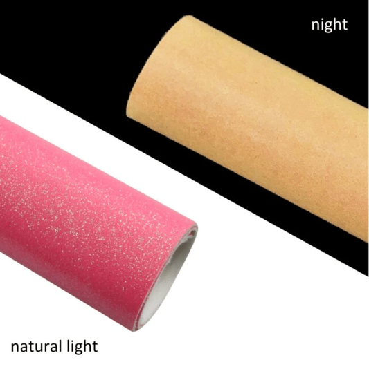 Leatherette Basics Glitter Neon HOT PINK- Glow Orange 20*33cm Smooth Glitter GLOW IN DARK NEON Colours, Long Leatherette Sheet, Basics