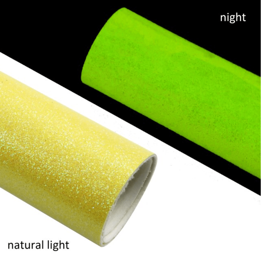 Leatherette Basics Glitter Neon Yellow- Glow Green 20*33cm Smooth Glitter GLOW IN DARK NEON Colours, Long Leatherette Sheet, Basics
