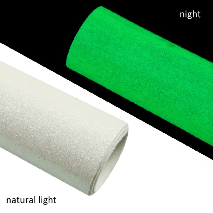 Leatherette Basics Glitter White- Glow Green 20*33cm Smooth Glitter GLOW IN DARK NEON Colours, Long Leatherette Sheet, Basics