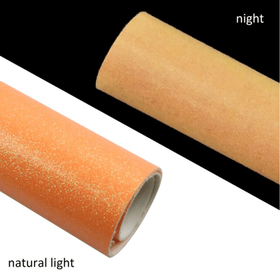 Leatherette Basics Glitter Neon Orange- Glow Orange 20*33cm Smooth Glitter GLOW IN DARK NEON Colours, Long Leatherette Sheet, Basics