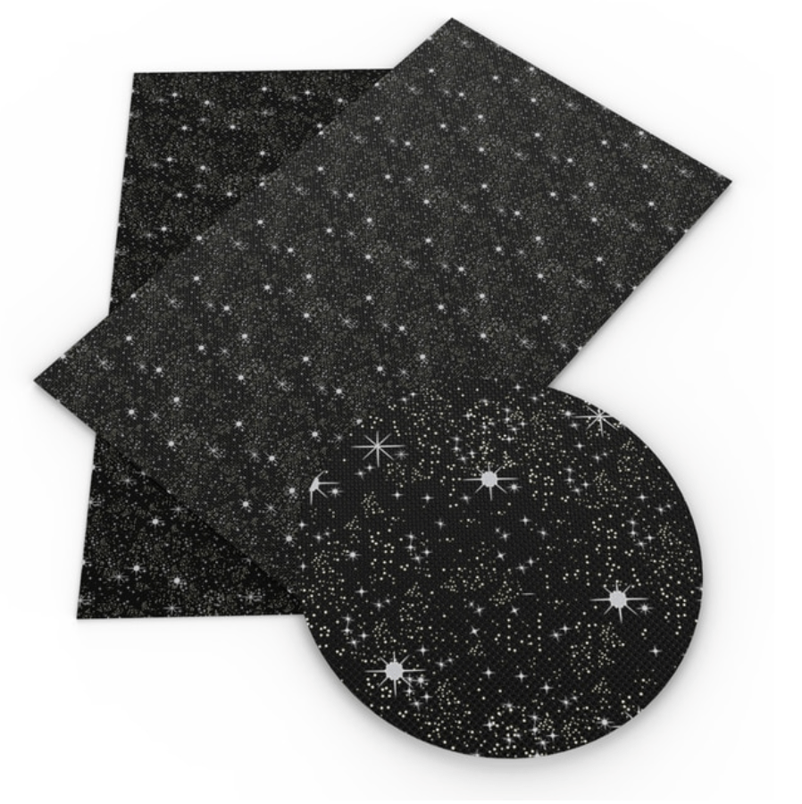 Leatherette Basics 20*33cm Starry Night Sky Black and White Printed Long Leatherette Sheet, Basics