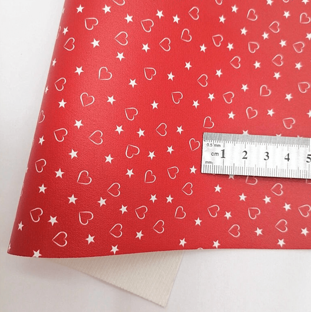 20*33cm White Hearts & Stars Red Printed Long Leatherette Sheet Basics Basics