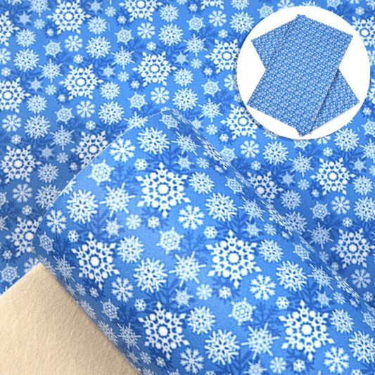 Sundaylace Creations & Bling Basics 20*33cm White Snowflakes on Blue Christmas on Printed Long Leatherette Sheet, Basics